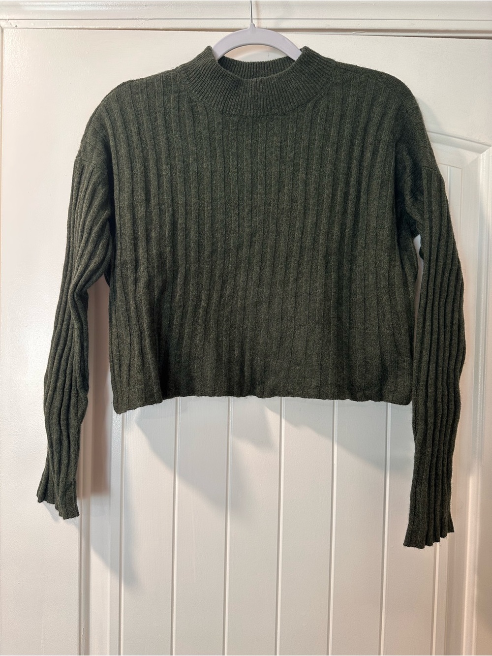 Madewell Olive Green Ribbed Mock-Neck Cropped Sweater